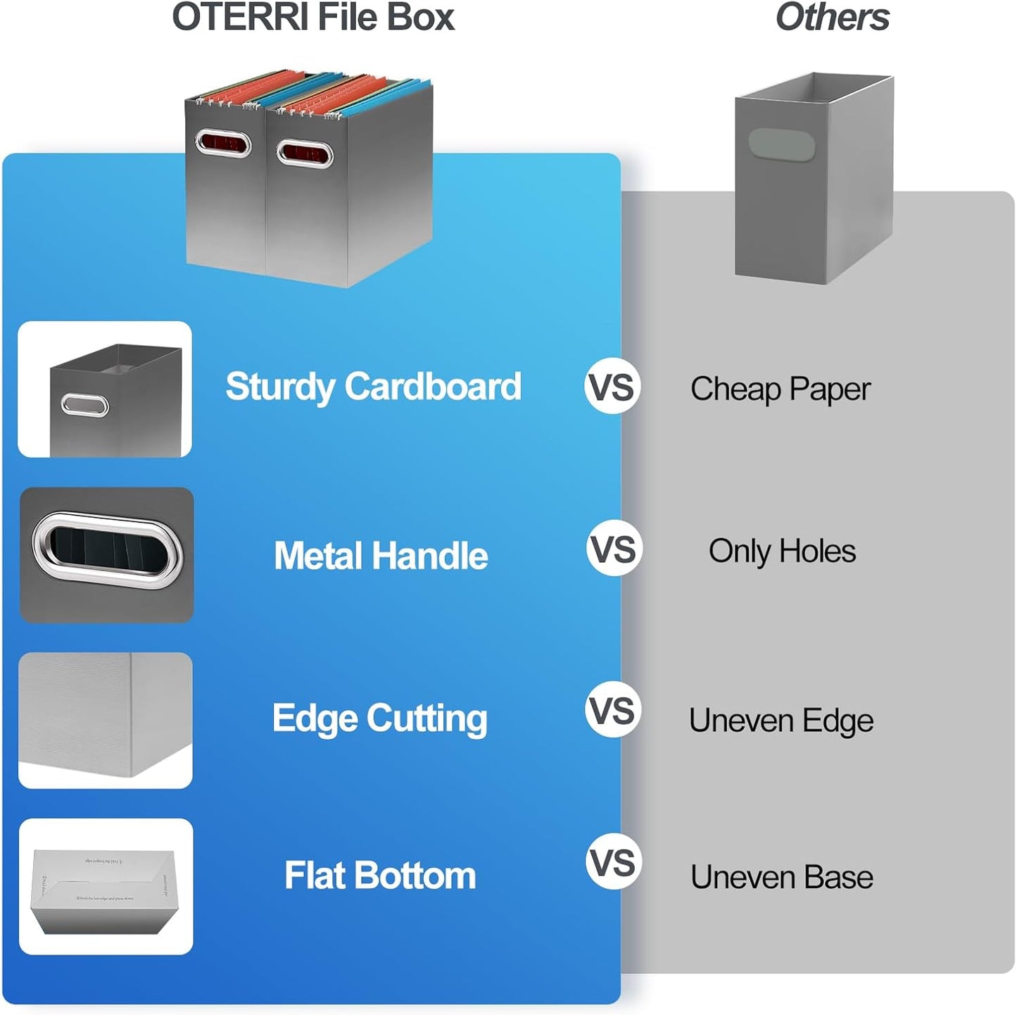 Oterri Cardboard File Organizer Box for Hanging File Folders Letter Size,File Box for Computer Desk,File Cabinet,Working Home,Office,Classroom (Gradient Light gray, Letter Size - 2 Packs)