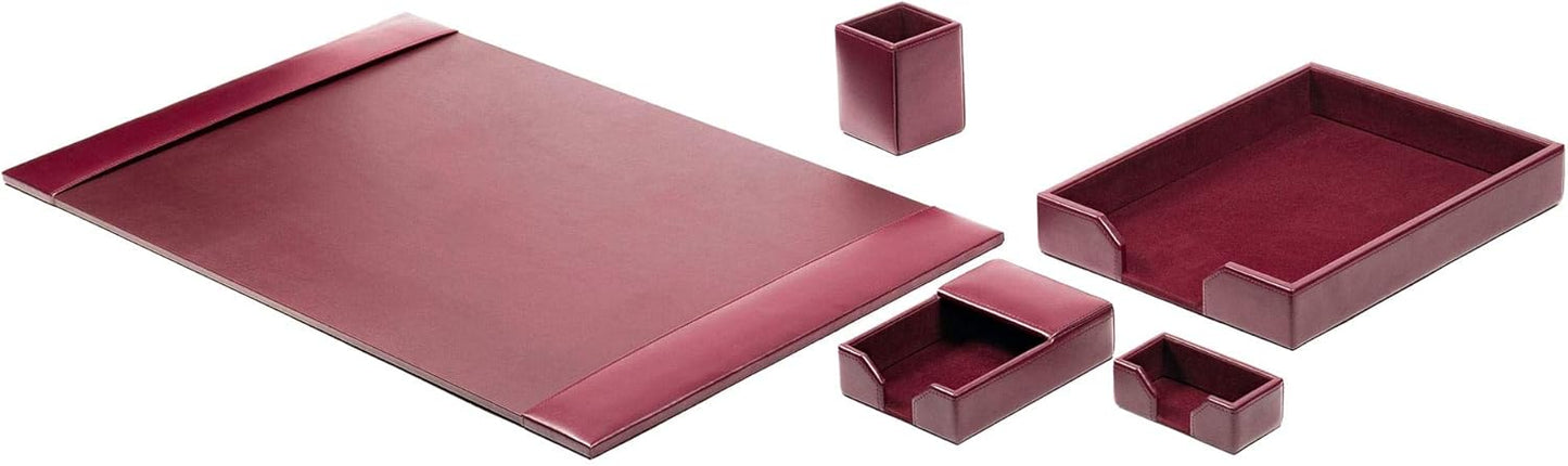 DACASSO Bonded Leather Desk Set - Luxury Leather Desk Pad & Desk Organization Essentials (Burgundy, 5 Piece)