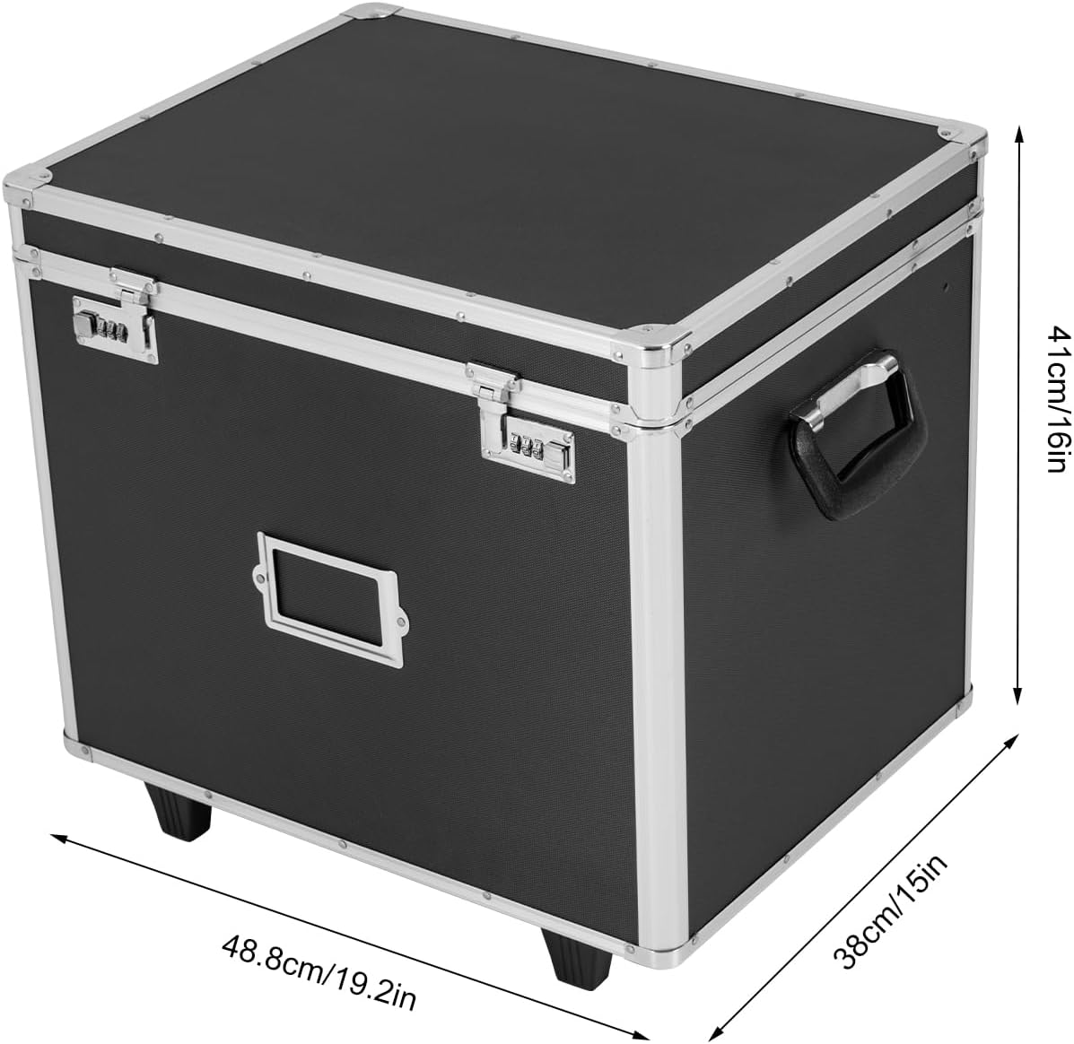 Portable Locking File Storage Box, Aluminum Alloy File Lock Box with Telescopic Handle, Mobile Busniness Case, File Cabinet for Office Home,Offices, Hospitals, Banks, 19.2x 15x 16 inches, Black