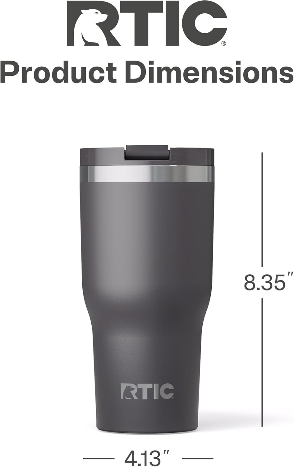 RTIC 30oz Essential Tumbler with Lid, Ceramic Lined, Insulated, Stainless Steel, Metal, Double Wall Vacuum-Insulation, Travel Cup for Iced Coffee, Tea, Hot and Cold Drink, Graphite