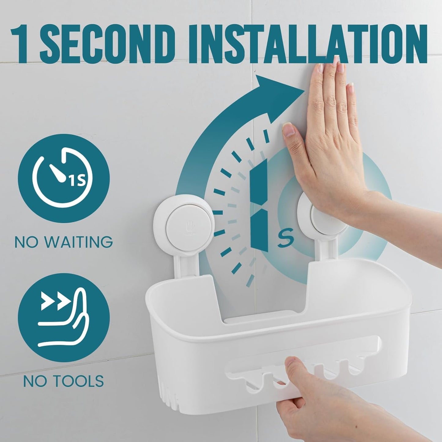 TAILI Shower Caddy Suction Cup 2 Pack, Heavy Duty Bathroom Organizer, Removable Shelves for Inside Shower, Shampoo, Waterproof Suction Plastic Storage for Bathroom Accessories Holder, White