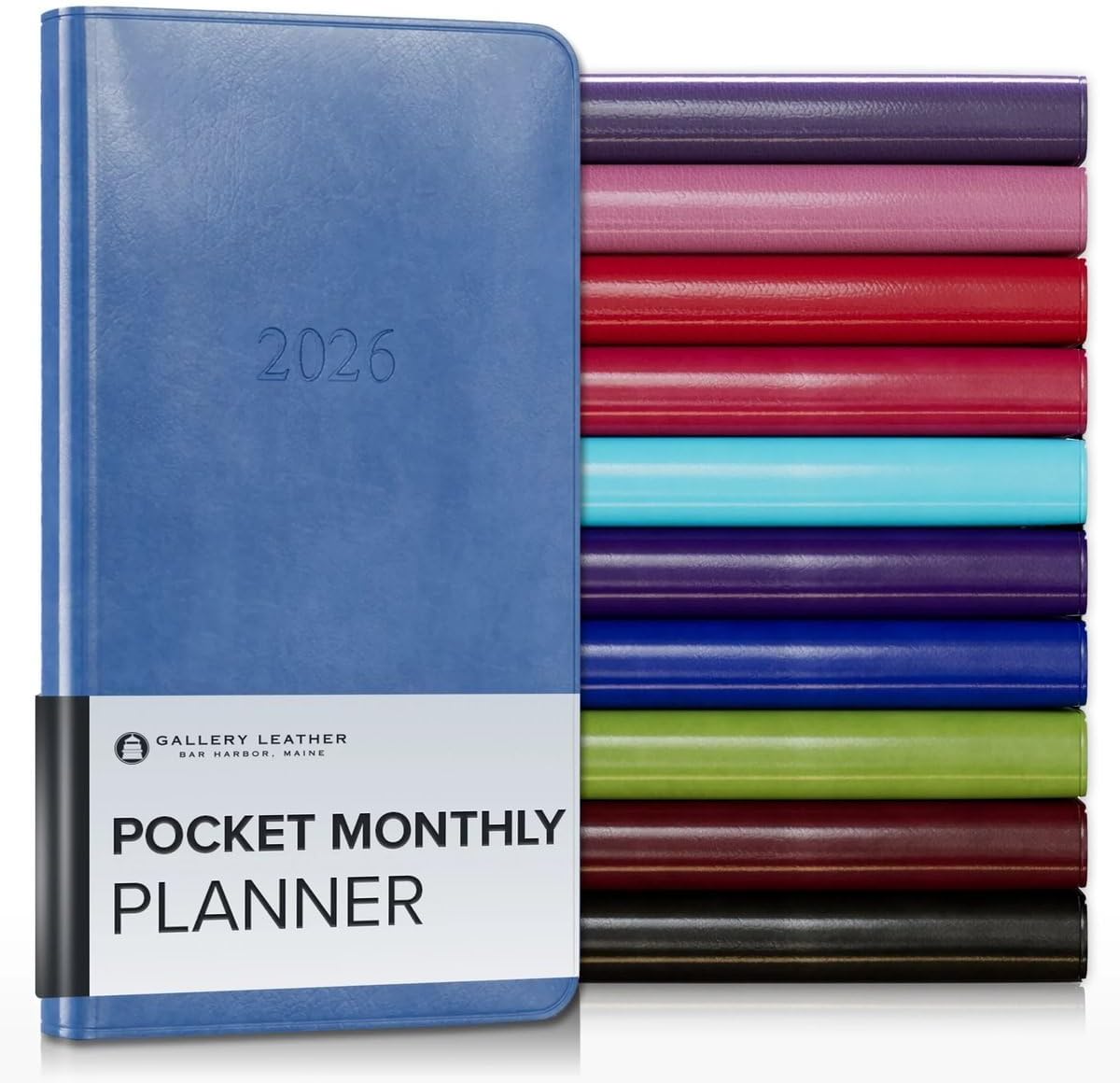 Gallery Leather Pocket Monthly Planner 2025-2026, Elegantly Bound Calendar Planner and Notebook with Stylish Gold-Gilded Page Edges, 18 Months - Acadia Hydrangea - 6x3.25"