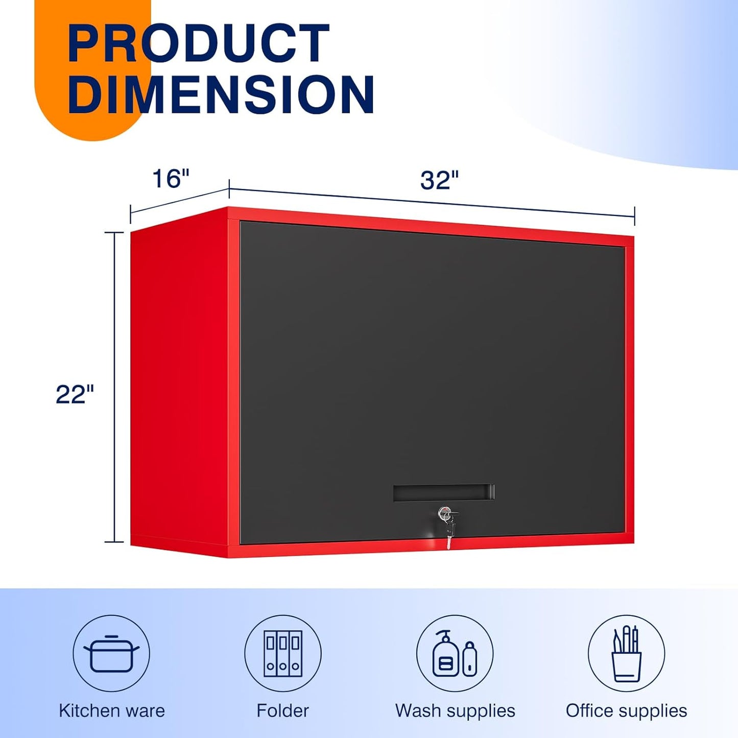 Yizosh Metal Garage Wall Cabinet with Doors and Shelves,Wall Mounted Metal Storage Cabinet, Floating Steel Tool Cabinet for Garage,Basement,Kitchen,Warehouse (Red Black,21.6" H)