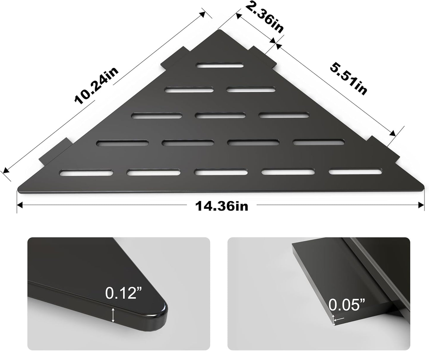 Corner Shower Caddy Shelf, Recessed Built-in Bathroom Storage for Tiled 90° Walls, Matte Black 304 Stainless Steel, Set of 2