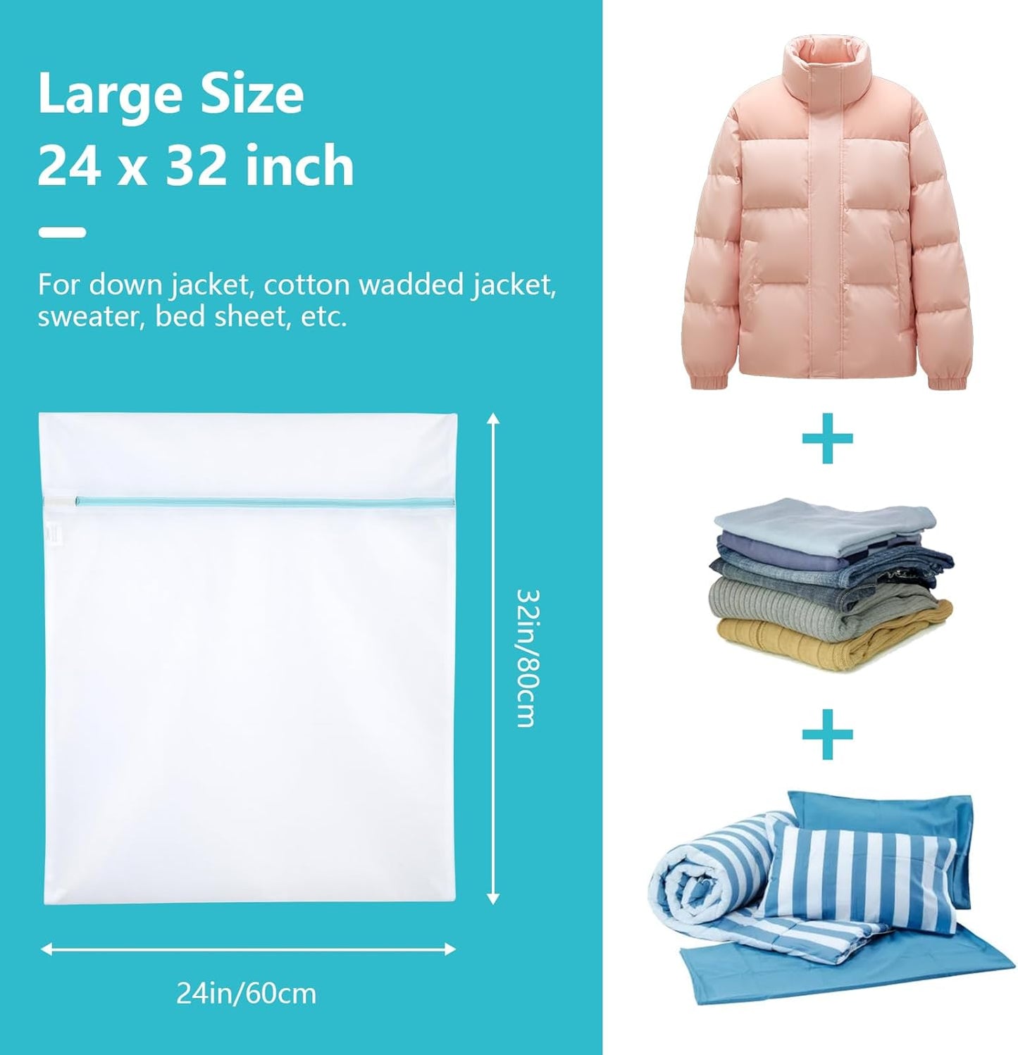 OTraki Mesh Laundry Bag for Delicates, 24 x 32 inch Large Mesh Delicates Bag for Washing Machine, Zippered Net Laundry Bag for Sweater Bed Sheet Blanket Toy Travel Camping College Dorm Organizer