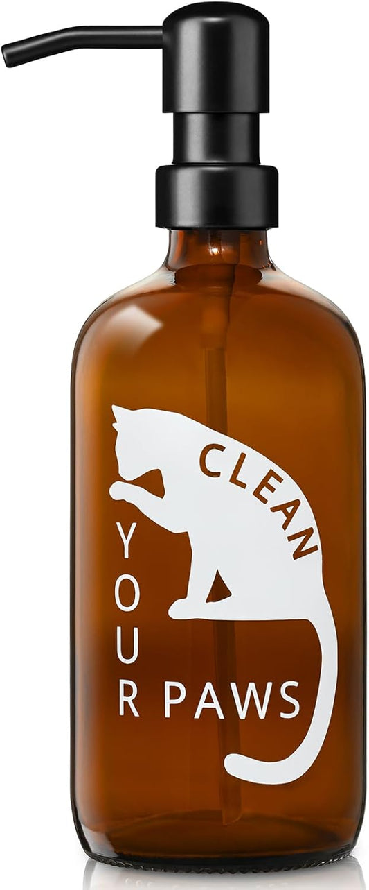 Glass Cat Soap Dispenser 17 oz with 304 Stainless Steel Pump for Kitchen and Kids Bathroom