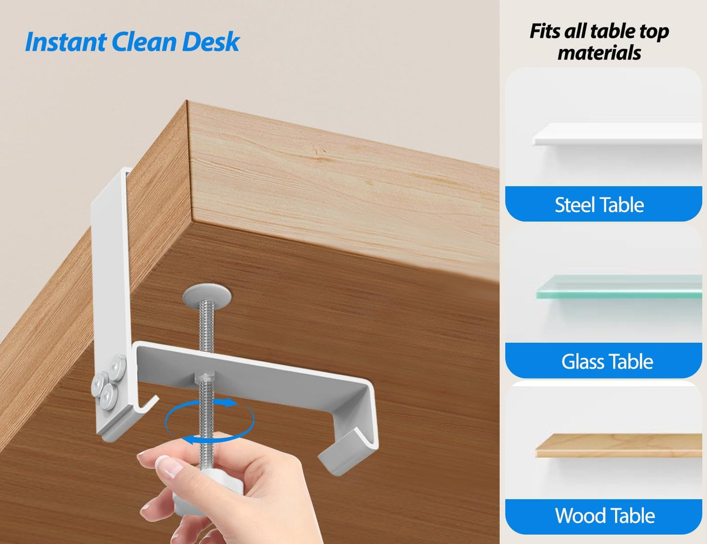 Under Desk Cable Management Tray, 30" Cord Organizer for Table with Oxford Fabric, 60LBS Capacity, No Drill Installation, Cable Management Fits Most Desks, Gaming Setup & Home Office