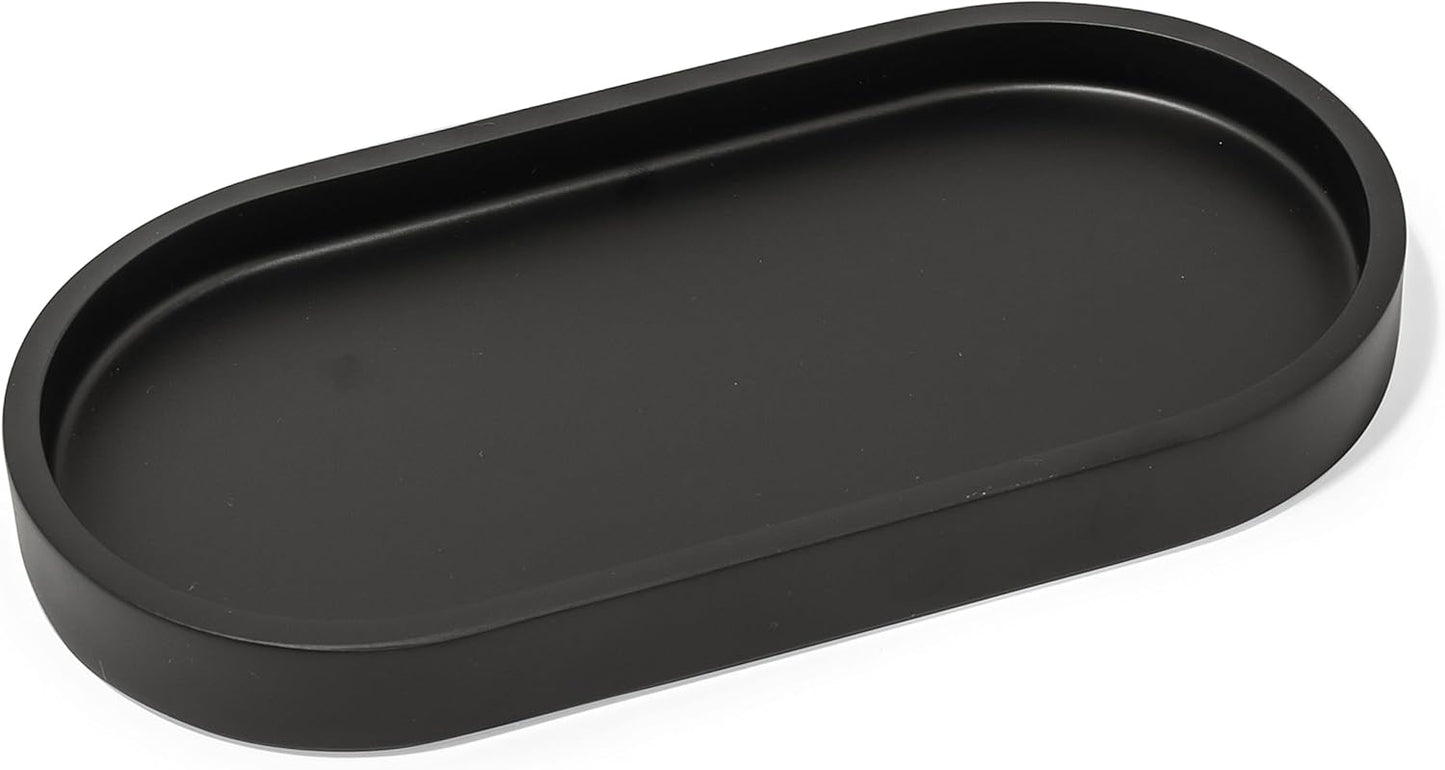 Matte Black Round Soap Dispenser Tray, 8” Soap and Lotion Bottle Tray Organizer Plate for Bathrooms, Kitchens, Countertops - Holds 2 Soap Dispensers