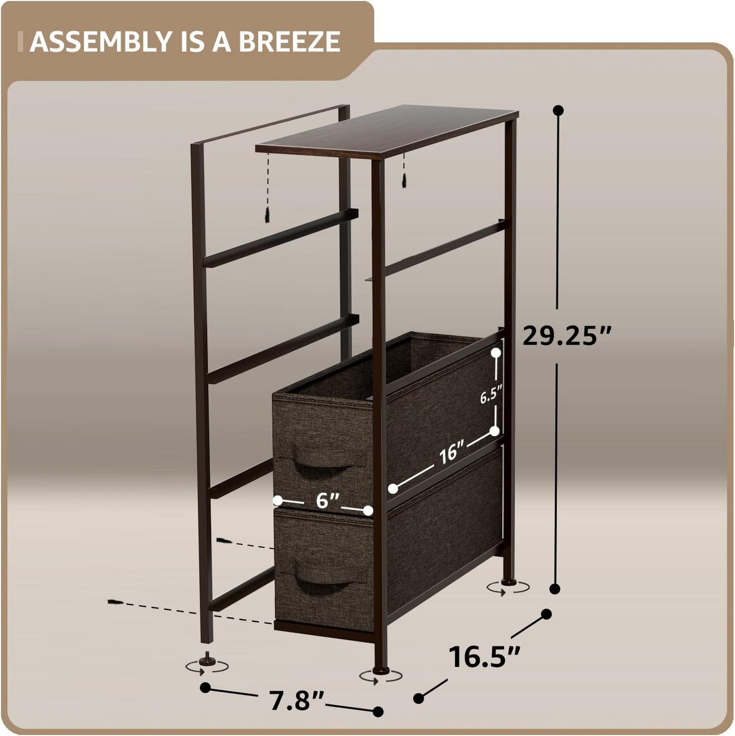 Sorbus Narrow Dresser with 4 Drawers - Vertical Slim Storage Chest of Drawers with Steel Frame, Wood Top & Easy Pull Fabric Bins for Small Spaces, Closets, Bedroom, Bathroom & Laundry (Brown)