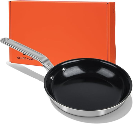 10 Inch Ceramic Non Stick Frying Pans - 5 Ply Stainless Clad Nonstick Skillet, Toxic, PTFE & PFOA FREE, Professional Cookware for Induction, All Stoves and Oven up to 650°F