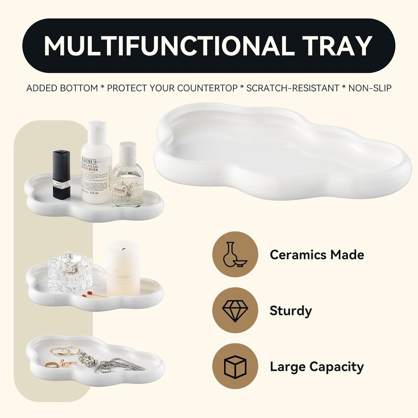 3-Piece White Ceramic Bathroom Accessories Set with Tray, Lotion Dispenser, and Tumbler for a Luxurious Bath Experience