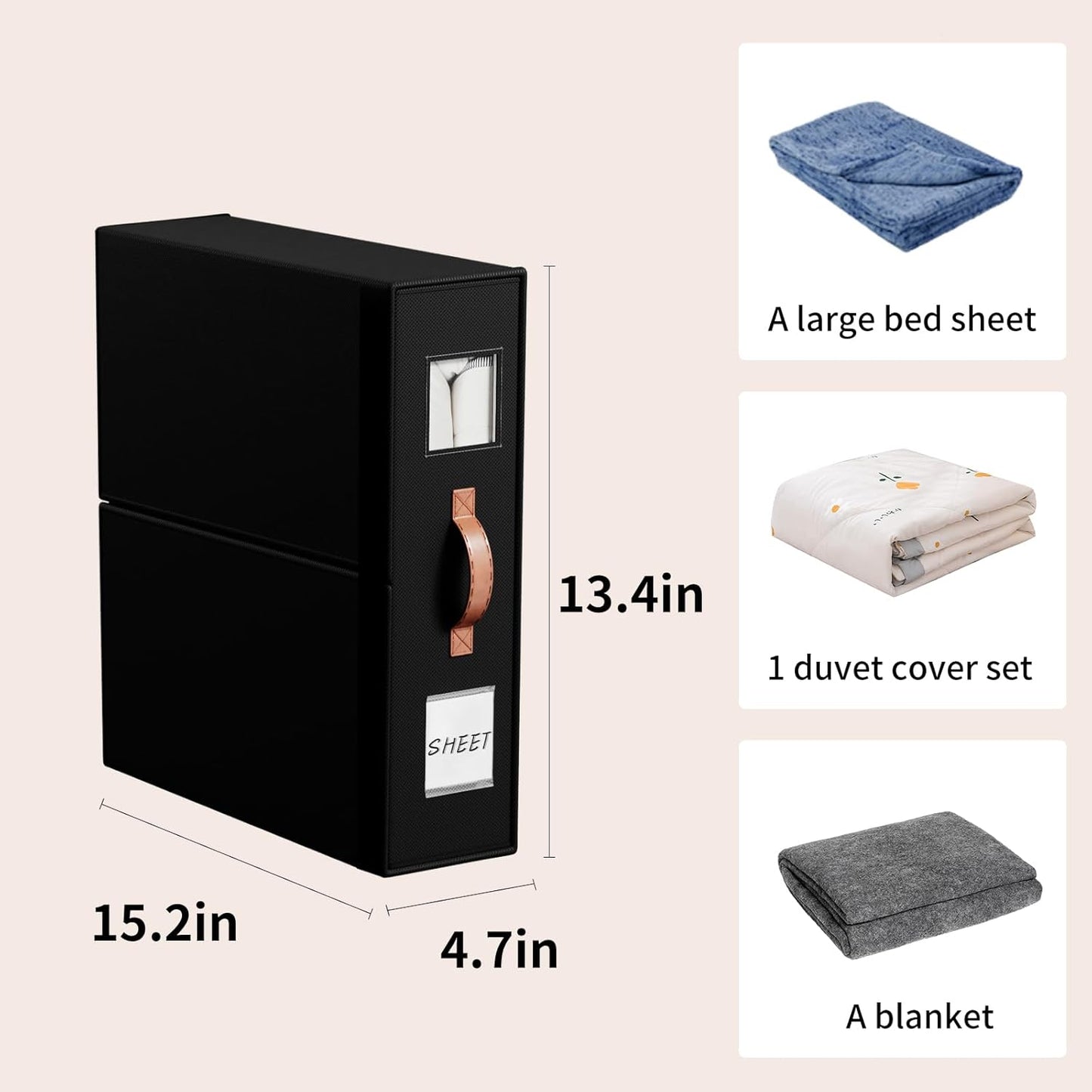 4 Pack Bed Sheet Storage Organizers- Premium Fabric Closet Organizer with Clear View Window, Space-Saving Foldable Design for Queen/King Size Bedsheets, Blankets & Duvet Covers