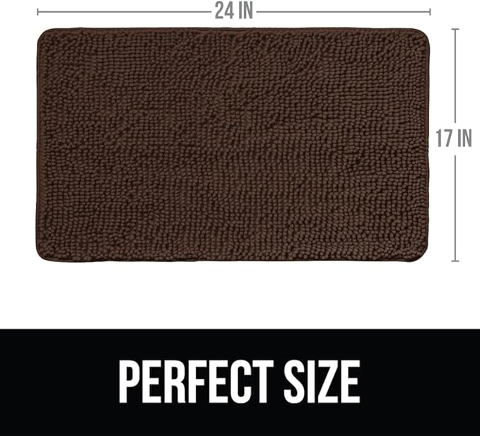 KANGAROO Bathroom Rugs, Chenille Soft Absorbent Bath Rug, Shaggy Shower Mat, Quick Dry Machine Wash Bathmat, Plush Carpet Mats for Tub, Bathtub and Room Home Decor Accessories, 24x17, Brown