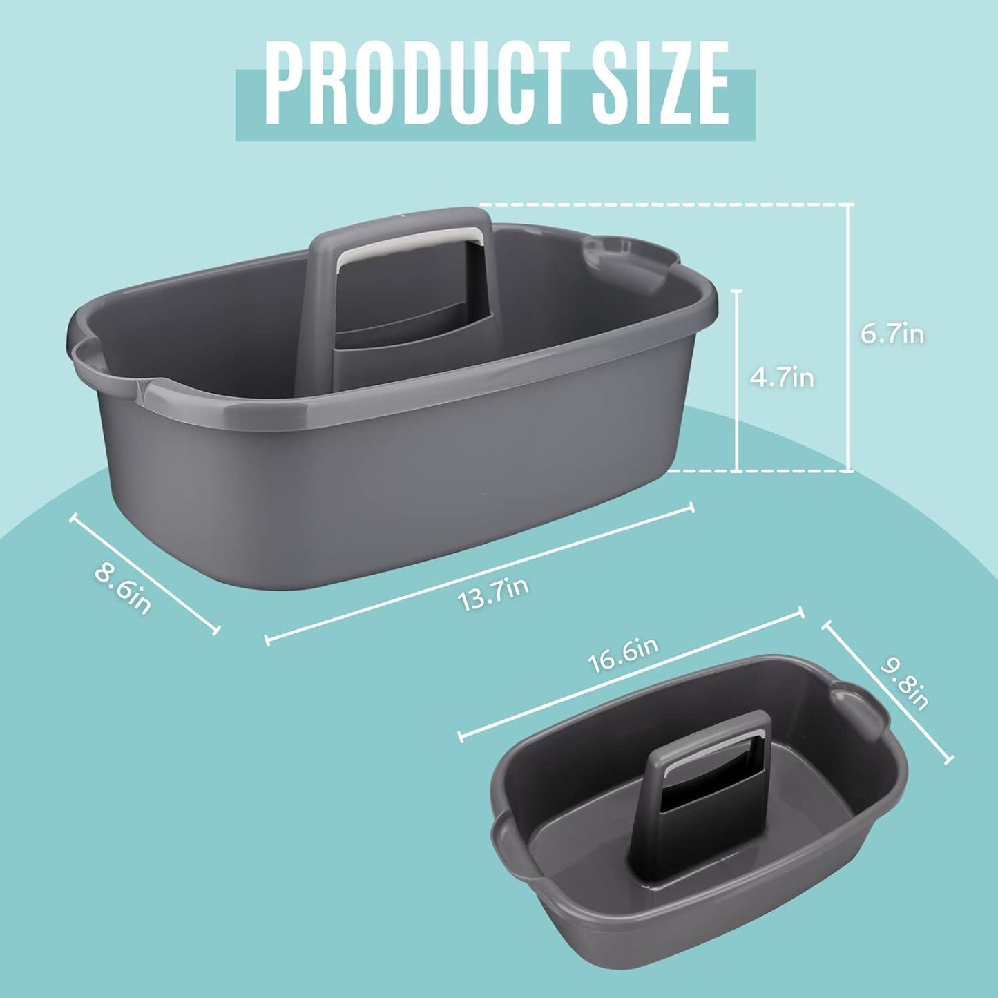 Cleaning Caddy Organizer with Handle, Gray Plastic Bucket for Cleaning Supplies Products, Cleaning Tool Storage Tote, 2 Pack