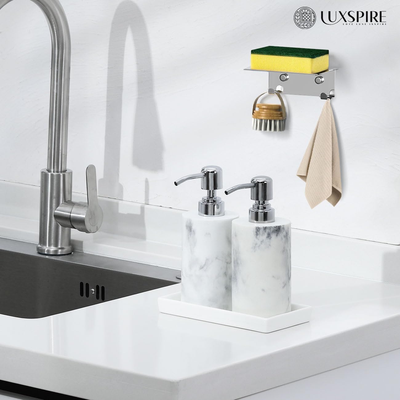 Luxspire Bathroom Vanity Tray, Mini Soap Dispenser, Small Ceramic Perfume and Jewelry Dish, Trinket Holder, Rectangle Candle Tray, Bath Organizer Kitchen Sink Narrow Dish, White