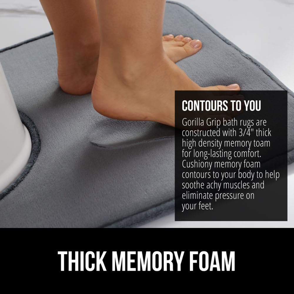 GORILLA GRIP Thick Memory Foam Toilet Rug for Bathroom, Square Shaped Washable, Soft Absorbent Velvet Topside Floor Mats, Machine Wash, Cushioned Luxury Rugs for Bath Room, 22.5x19.5, Graphite Gray