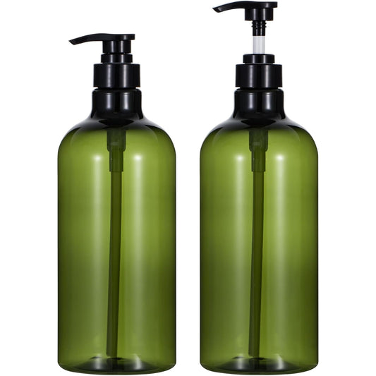 Yebeauty Pump Bottle Dispenser, 33.8oz 1000ml Refillable Shampoo Pump Bottles Empty Plastic Shower Soap Dispenser Large Liquid Containers for Conditioner Body Wash, Bathroom Kitchen, 2 Pack Green