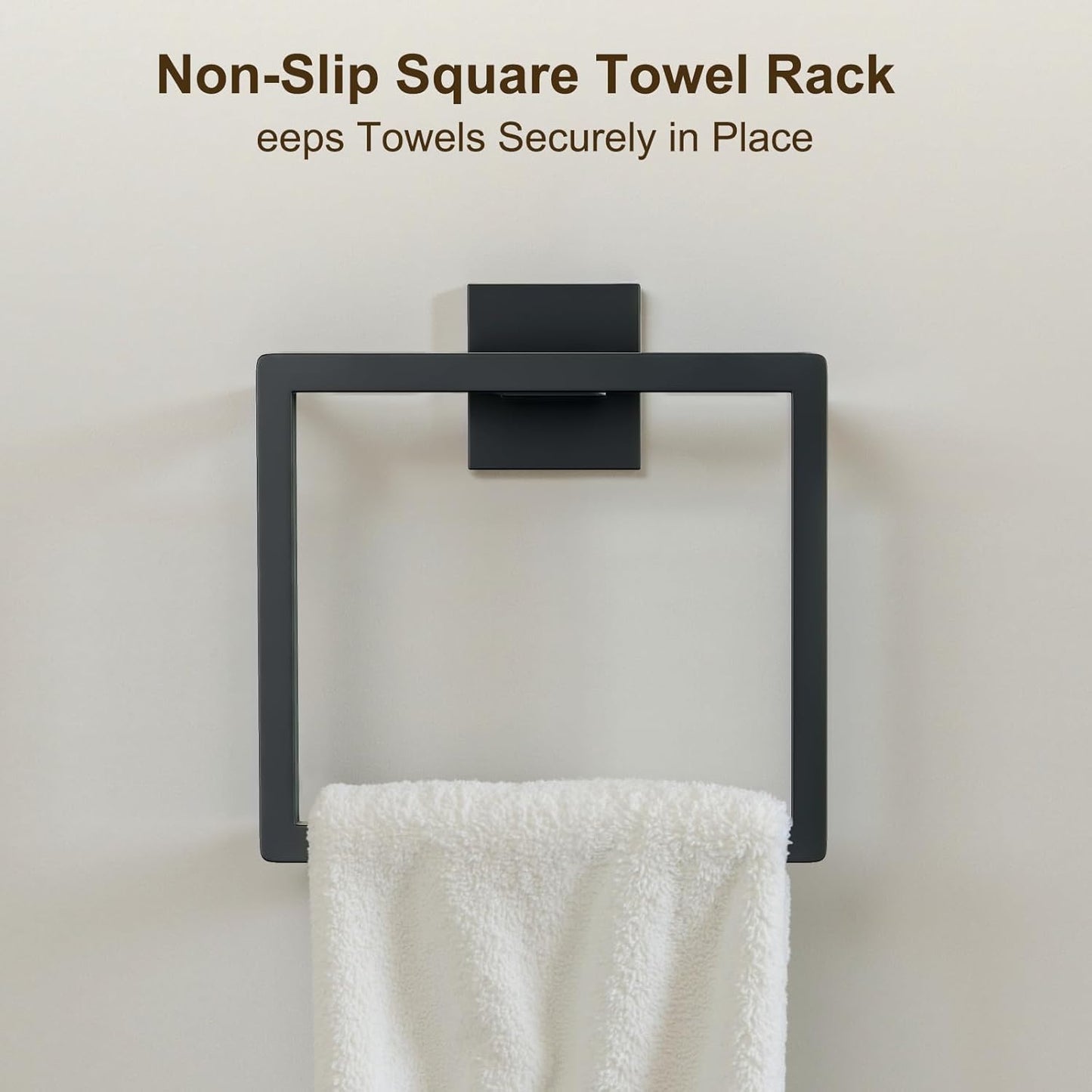 10 Pcs SUS304 Stainless Steel Bathroom Accessories Set, 23.6" Towel Bar, Toilet Paper Holder, Rectangular Towel Ring, Towel Hooks, Minimalist Design for All Styles Bathrooms (Matte Black)