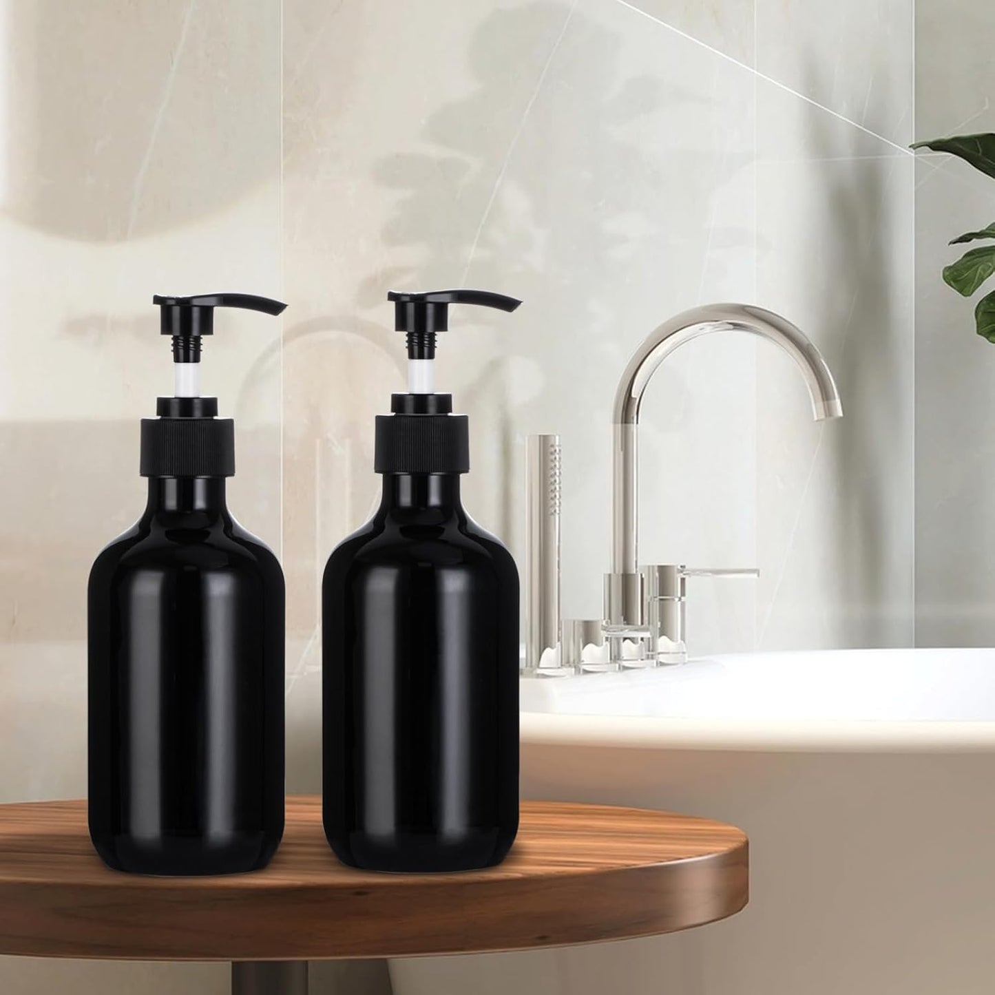 Yebeauty Pump Bottle Dispenser, 10oz 300ml Empty Plastic Shampoo Conditioner Dispenser, Refillable Shower Soap Dispenser Pump Bottle Liquid Containers for Kitchen Bathroom, 2 Pack Black