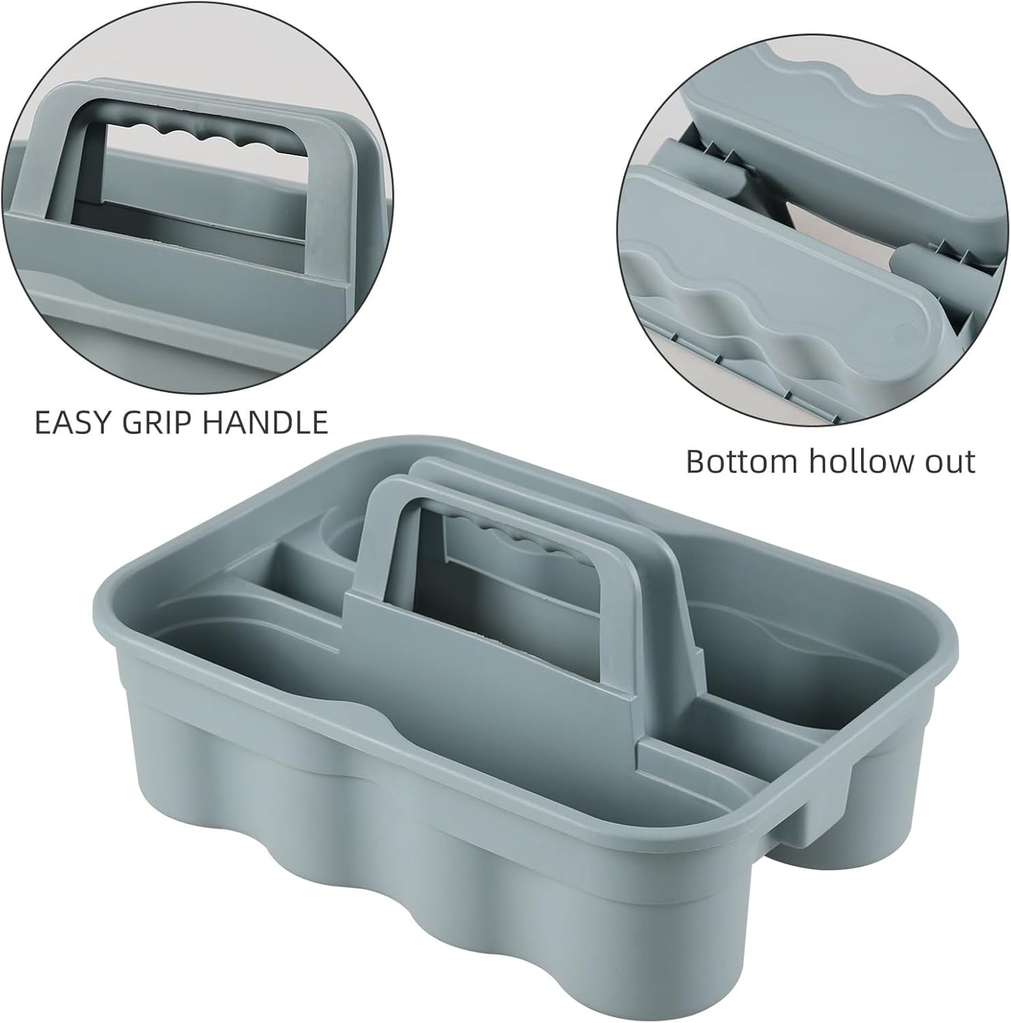 4 Packs 2 Compartment Plastic Cleaning Supplies Caddy, Multipurpose Portable Carry Tote with Handle, Grey