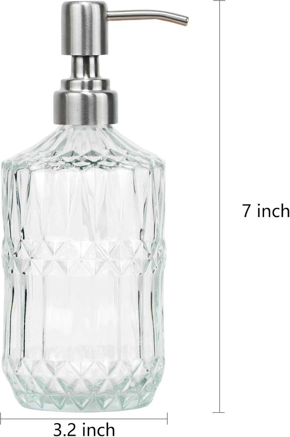 18 oz Clear Thick Glass Soap Dispenser with Black Rustproof Pump, Refillable Bathroom, Kitchen Soap Dispenser for Hand Soap, Body Wash and Lotion (Clear-Silver Pump)