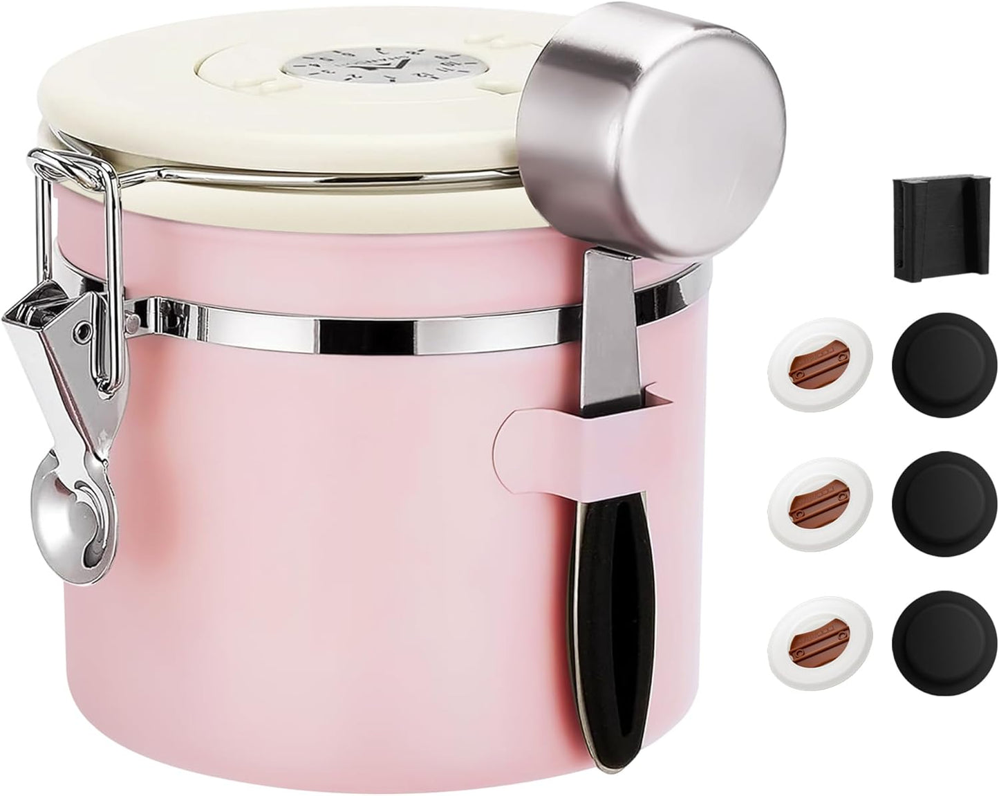 ShanSon Coffee Canister Airtight Coffee Container Stainless Steel Coffee Bean Storage Container with Scoop Coffee Canister for Beans Grounds Sugar Flour Tea Cereal,11OZ, Pink