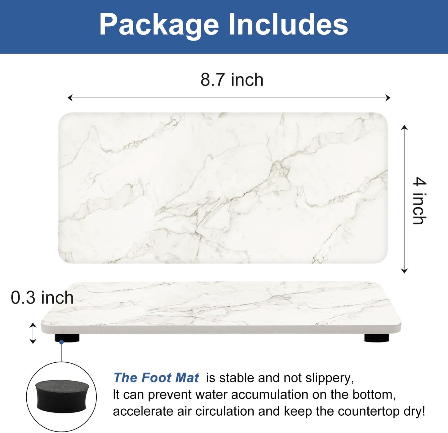 2 Pcs Water Absorbing Stone Drying Trays for Bathroom Sink Kitchen Counter Soap Dish Dispenser Sponge Holder White Ceramic Bathroom Vanity Quick Dry Stone Mat for Kitchen Sink Marble Diatomite Tray