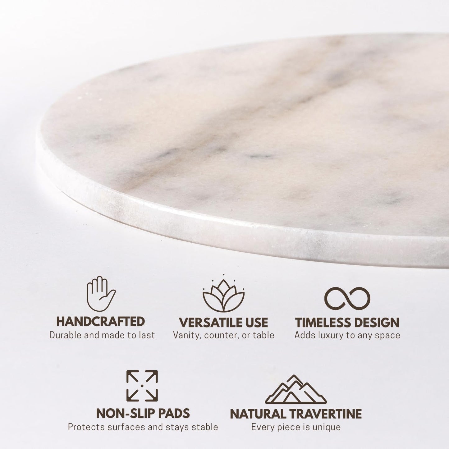 Handcrafted Marble Tray – Bathroom Counter Organizer, Jewelry Tray, Perfume Organizer & Decorative Tray for Vanity Accessories, Coffee Table Decor & Bathroom Countertop (Round, Mugla White)