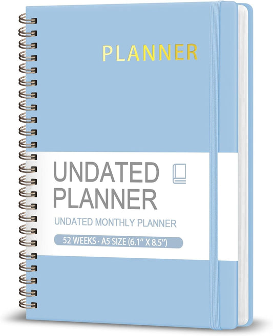 Undated Weekly Planner, Weekly To Do List Notebook with Goal, Organizer & Habit Tracker, A5 Daily Planner with Spiral Binding, Ideal for Office School Suppies - Blue