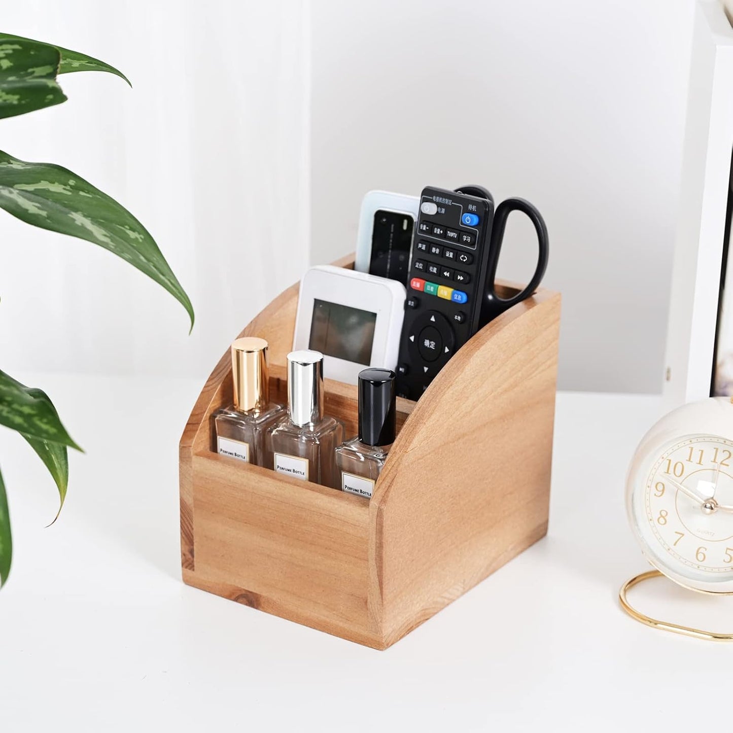 BONNY DODO Remote Control Holders Organizer Box for Table Small Solid Wooden Desk Farmhouse Home Decor Caddy Basket Store Tv Remote for Media Player,Pencil,Glassees&Office Supplies (Wood, S)