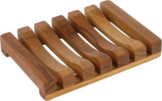 Slotted Bar Soap Holder Teak Wood by HTB, Kitchen Wooden Sponge Holder, Self Draining Soap Dish for Shower, Sink, Bathroom, Bathtub, RV