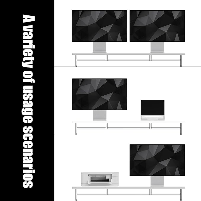 Dual‑Tier Monitor Stand for Modern Desk Setup – Minimalist Wooden and Metal Riser Shelf with Transparent Acrylic Feet for Dual Monitors, Laptops, Home Office Aesthetic，White