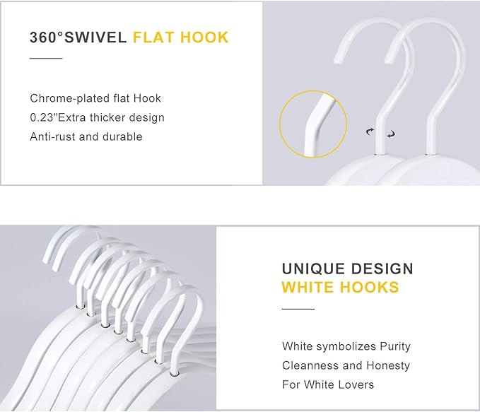 TOPIA HANGER All White Wooden Hangers, Solid Wood Suit Hangers with Extra Thick Hook and Non Slip Pants Bar, Heavy Duty Coat Hangers with Notches, Bridal Hangers for Shirts 16 Pack -CT01W