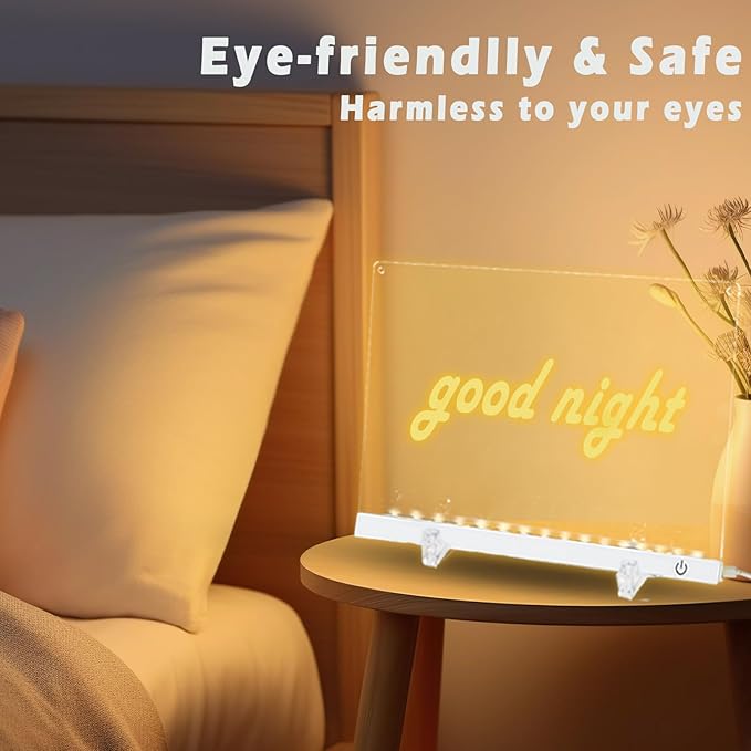 LED Note Board with Colors 12-Color Illuminated Acrylic Drawing Board - Dry-Erase Night Light with Stand for Home/Office/Gift/Festival (12" W x 8.5" H (White))