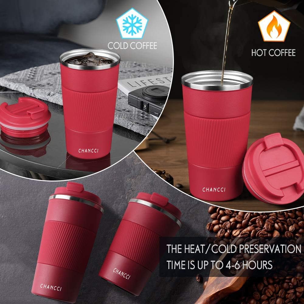 12oz Travel Coffee Mug Spill Proof, Insulated Coffee Mug with Lid, Leakproof Coffee Tumbler,Stainless Steel Vacuum Coffee Cup for Hot/Cold Drinks, Reusable Coffee Cup for Men Women -380ml,Red