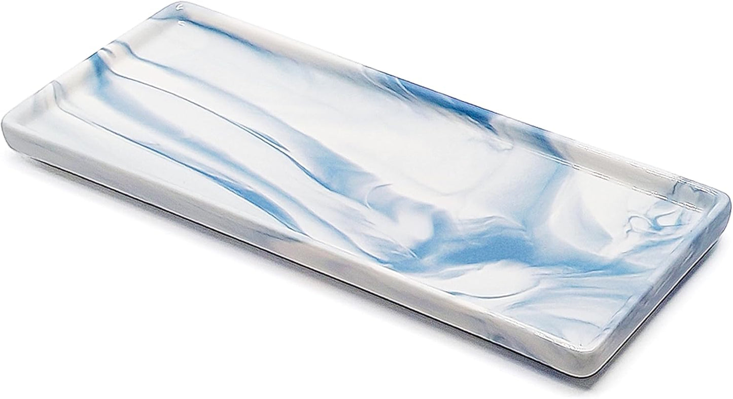 9.2" Porcelain Small Bathroom Tray, Ceramic Countertop and Vanity Tray for Cosmetics, Perfume, Jewelry, Candle - Soap Tray for Kitchen Counter (Blue)