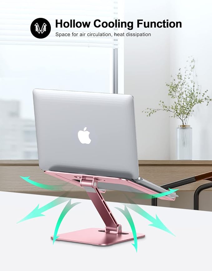 Foldable Laptop Stand, Height Adjustable Ergonomic Computer Stand for Desk, Aluminum Portable Laptop Riser Notebook Holder Mount Compatible with MacBook Pro Air, HP, Dell 10-16" (Pink)