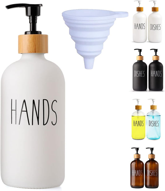 White Glass Soap Dispenser Bottle for Hands. Glass Soap Dispenser for Bathroom or Kitchen Sink Use