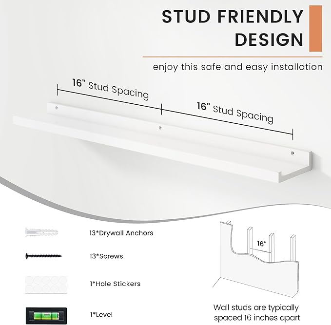 Floating Picture Ledge Shelves Set of 4, 36 Inch Shelves with Lip - Large Nursery Book Shelf for Toys Storage, Kids Bookshelf, Living Room, Bedroom Decor Frames