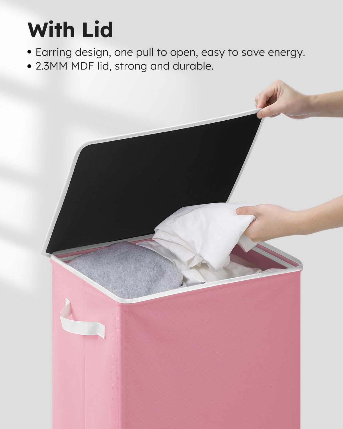 SOLEDI Laundry Hamper with Lid 100L Large & Tall Collapsible Laundry Basket, Clothes Hamper with Bag Removable Easy to Carry, Dirty Hampers for Bedroom, Bathroom, Dorm, College, Pink