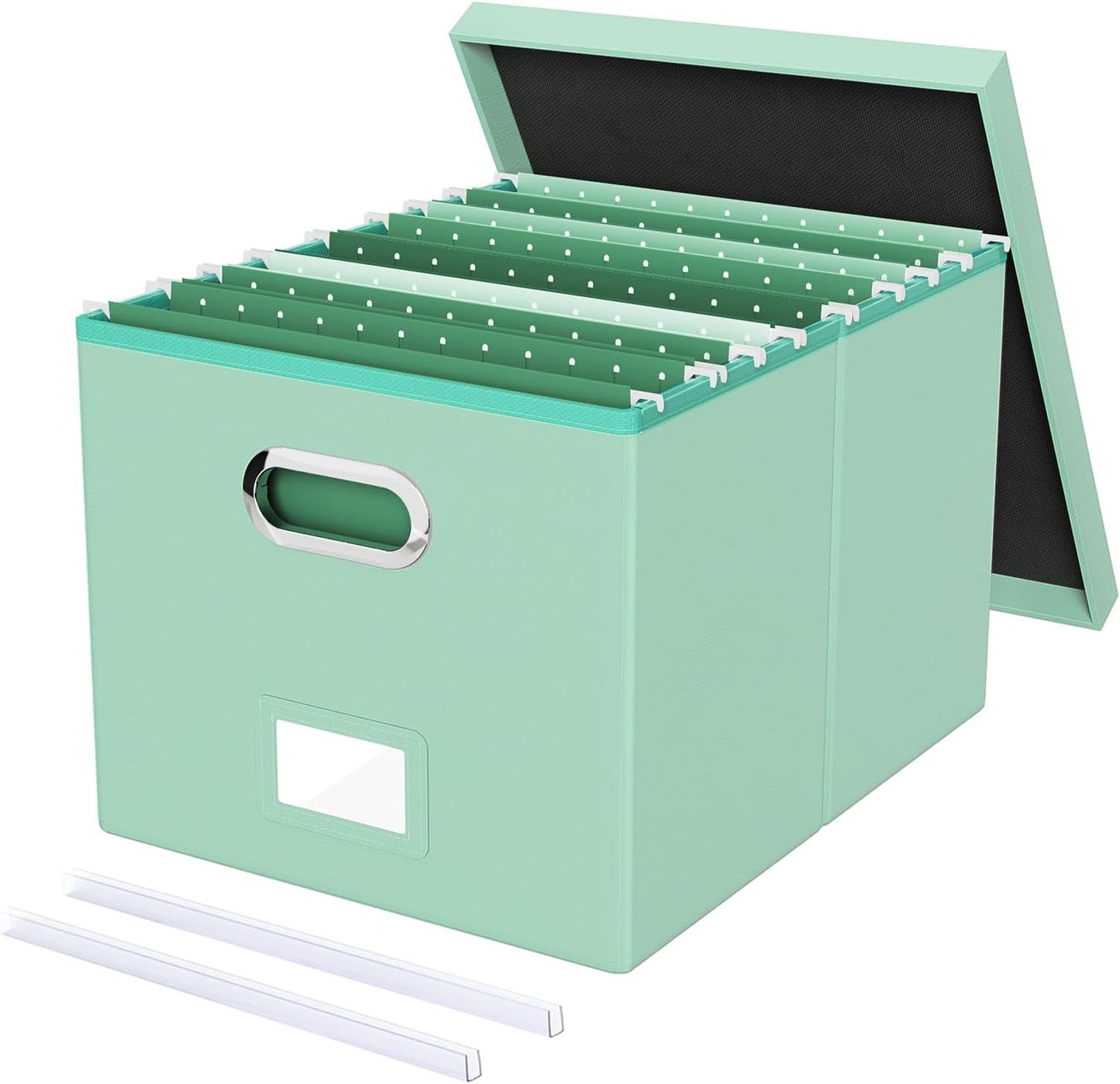 Oterri File Organizer Box,Filing Box with Lid,File Box for Letter/Legal File Folder Storage, Portable Hanging File Box for Office/Decor/Home,1 Pack, Mint-green(Leather),Box only