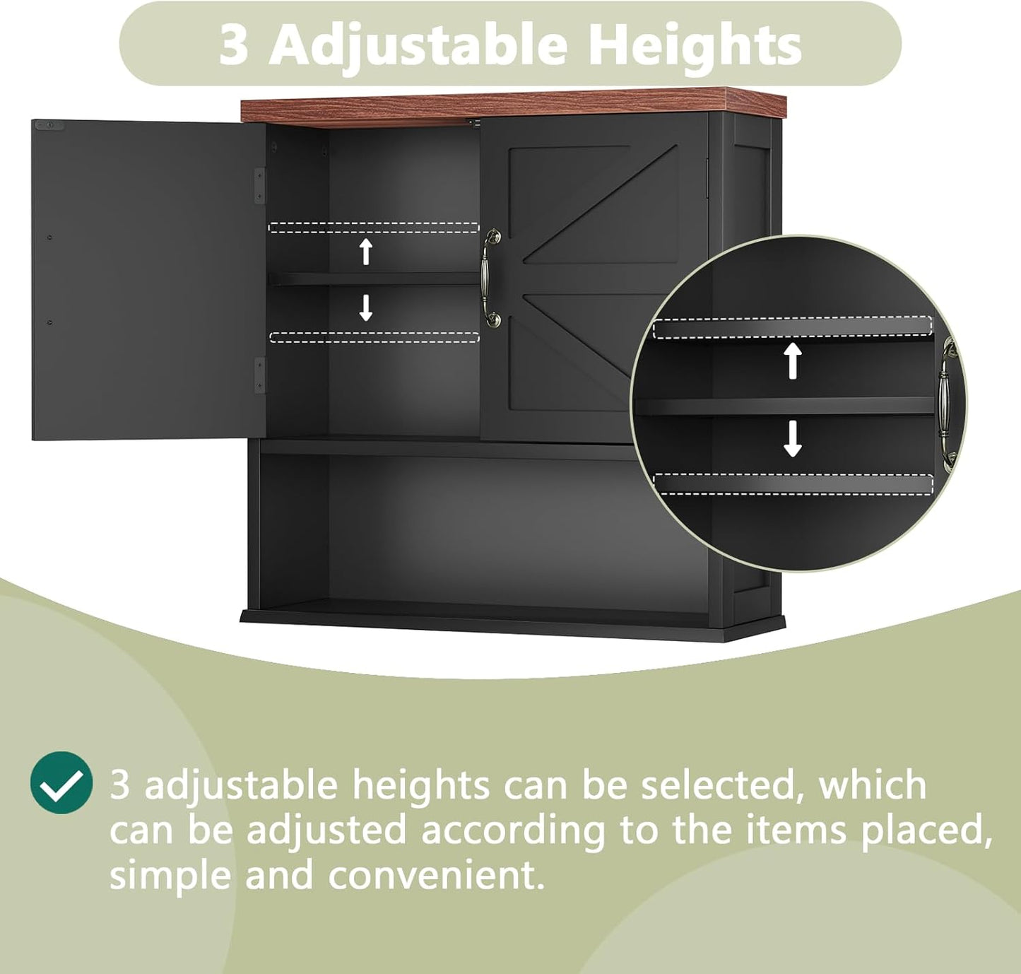 Smuxee Farmhouse Wall Mounted Cabinet, Black Medicine Cabinet with Adjustable Shelf, for Bathroom, Living Room, Laundry Room