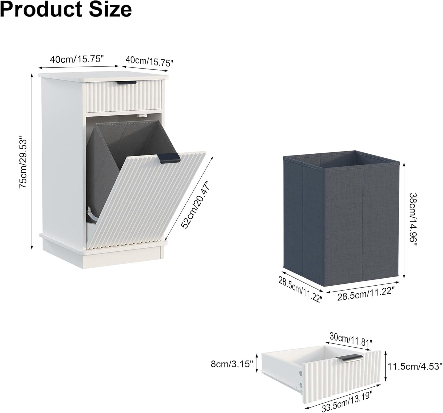 White Tilt Out Laundry Hamper Cabinet Hidden Laundry Hamper Cabinet with Drawers and Baskets for Bathroom Hamper with Storage for Kitchen Bedroom,16x16x30in