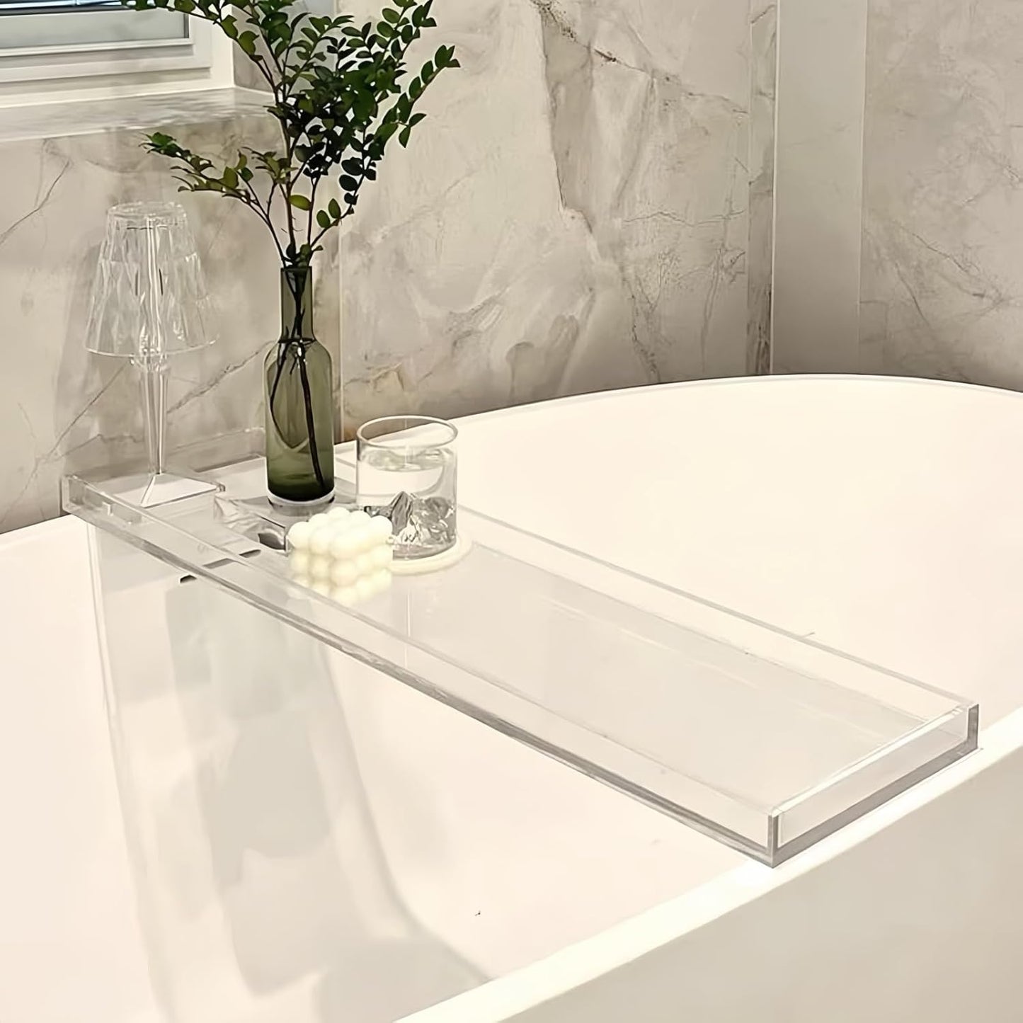 Acrylic Bathtub Tray, 32.28in Clear Bath Caddy, Bathroom Caddy Tray for Bathtub, Acrylic Bathtub Tub for Holds Soap, Towels, Paper Towels, Candles, Body wash, Shampoo, Plants