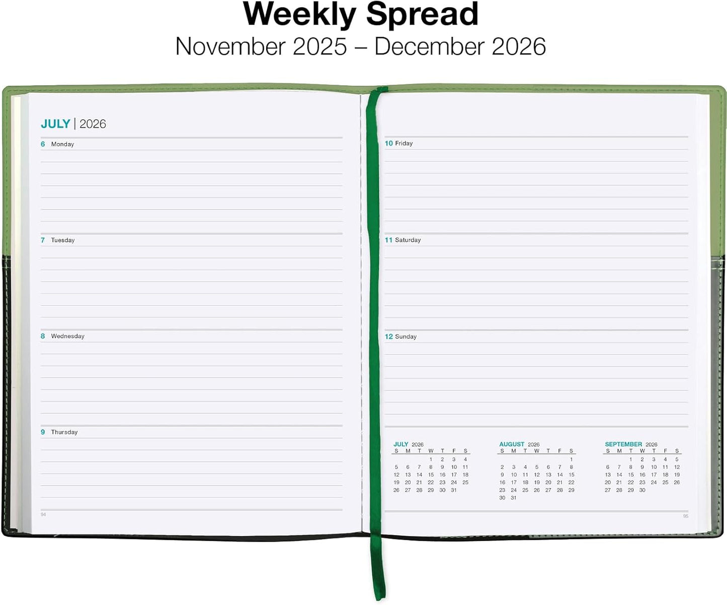 2026 Planner Calendar, 8"x10" : Includes 14 Months (November 2025 - December 2026) / 2026 Weekly Planner/Weekly Agenda/Monthly Calendar Organizer (Green/Black)
