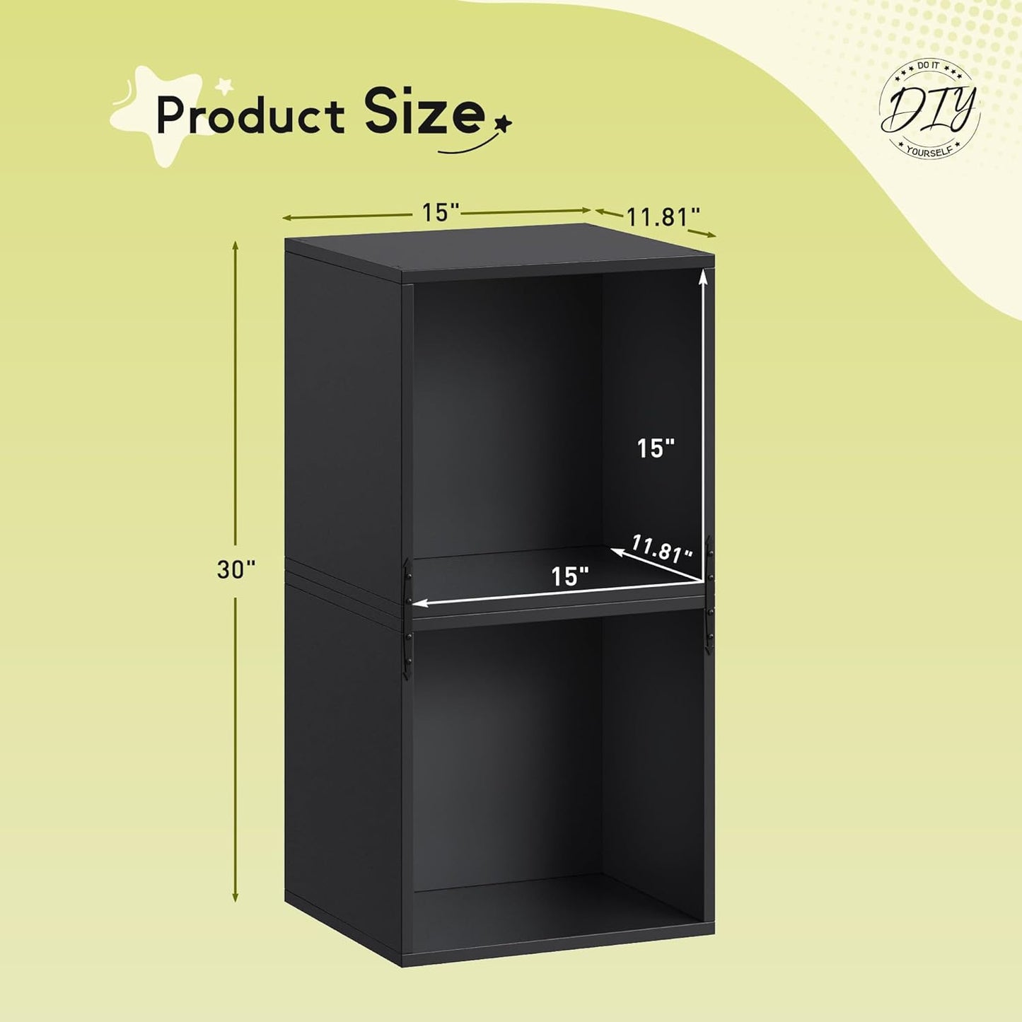 2-Tier Stackable Cube Storage Organizer, DIY Open Storage Display Bookcase with Anti-Tip Design, Cube Book Shelf for Bedroom, Office, Dorm,15" W x 11.81" D x 30" H, Black