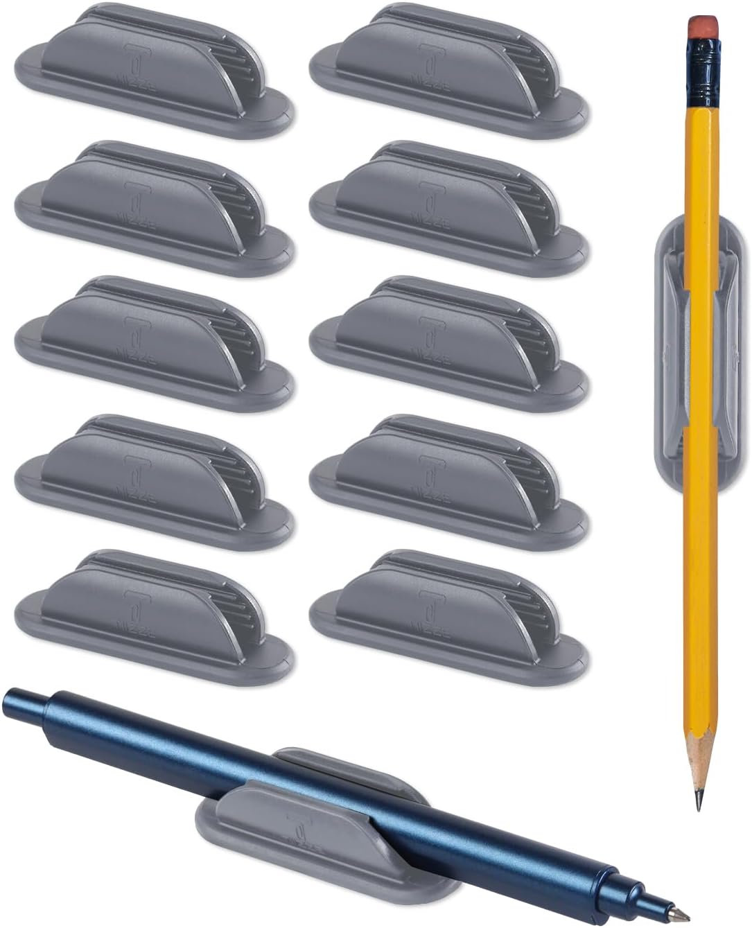 Adhesive Pencil Holders for Desk Set of 10 - Silicone Pen Holder with 15 PCS Adhesive Pads - Flexible Pencil Holder for Office Essentials Accessories and Teacher Supplies - Grey