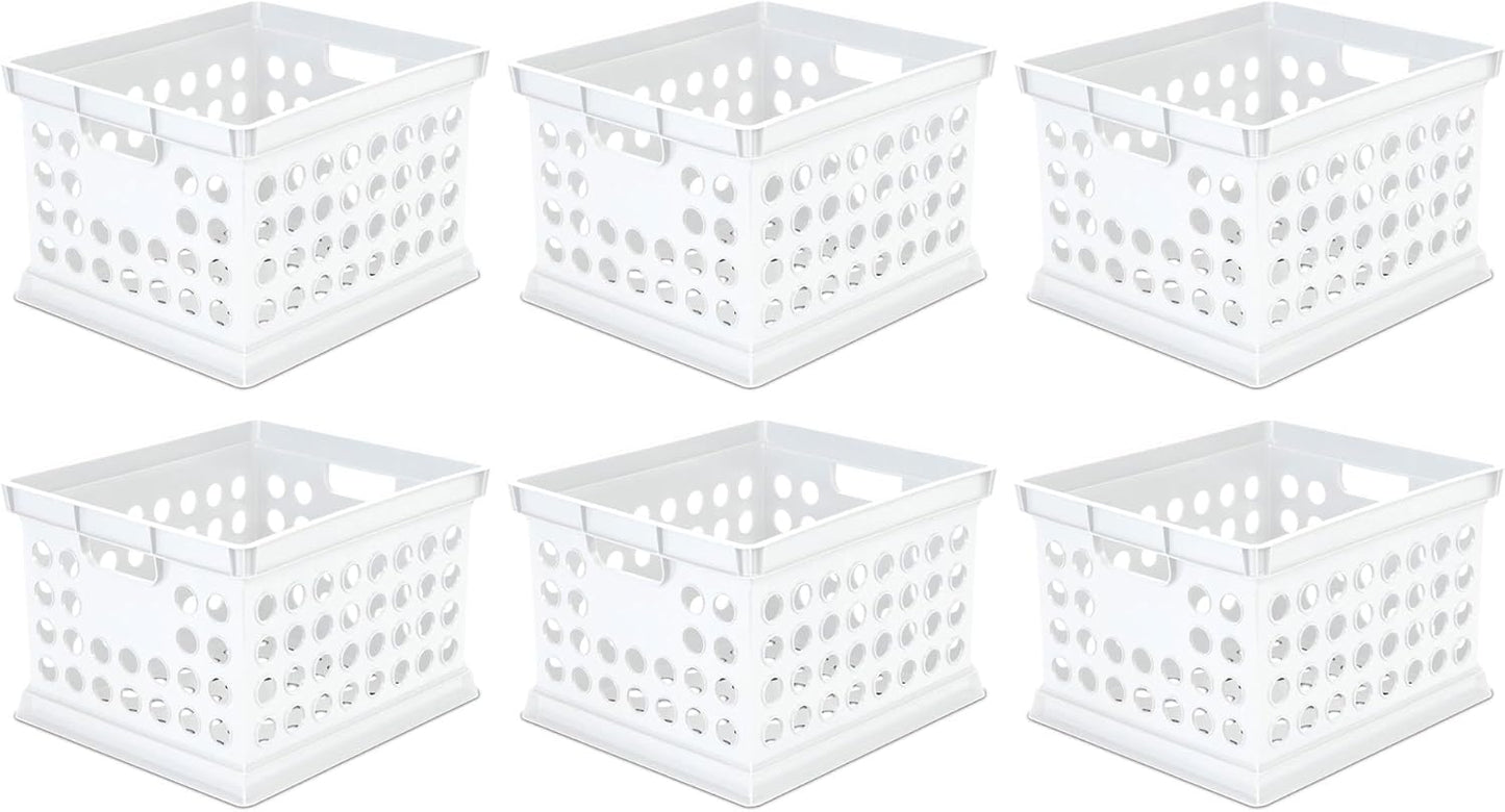 Sterilite Stackable Plastic Storage Crate Bin Organizer File Box with Handles for Home, Office, Dorm, Garage, or Utility Organization, White, 6-Pack