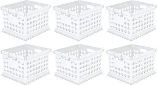 Sterilite Stackable Plastic Storage Crate Bin Organizer File Box with Handles for Home, Office, Dorm, Garage, or Utility Organization, White, 6-Pack