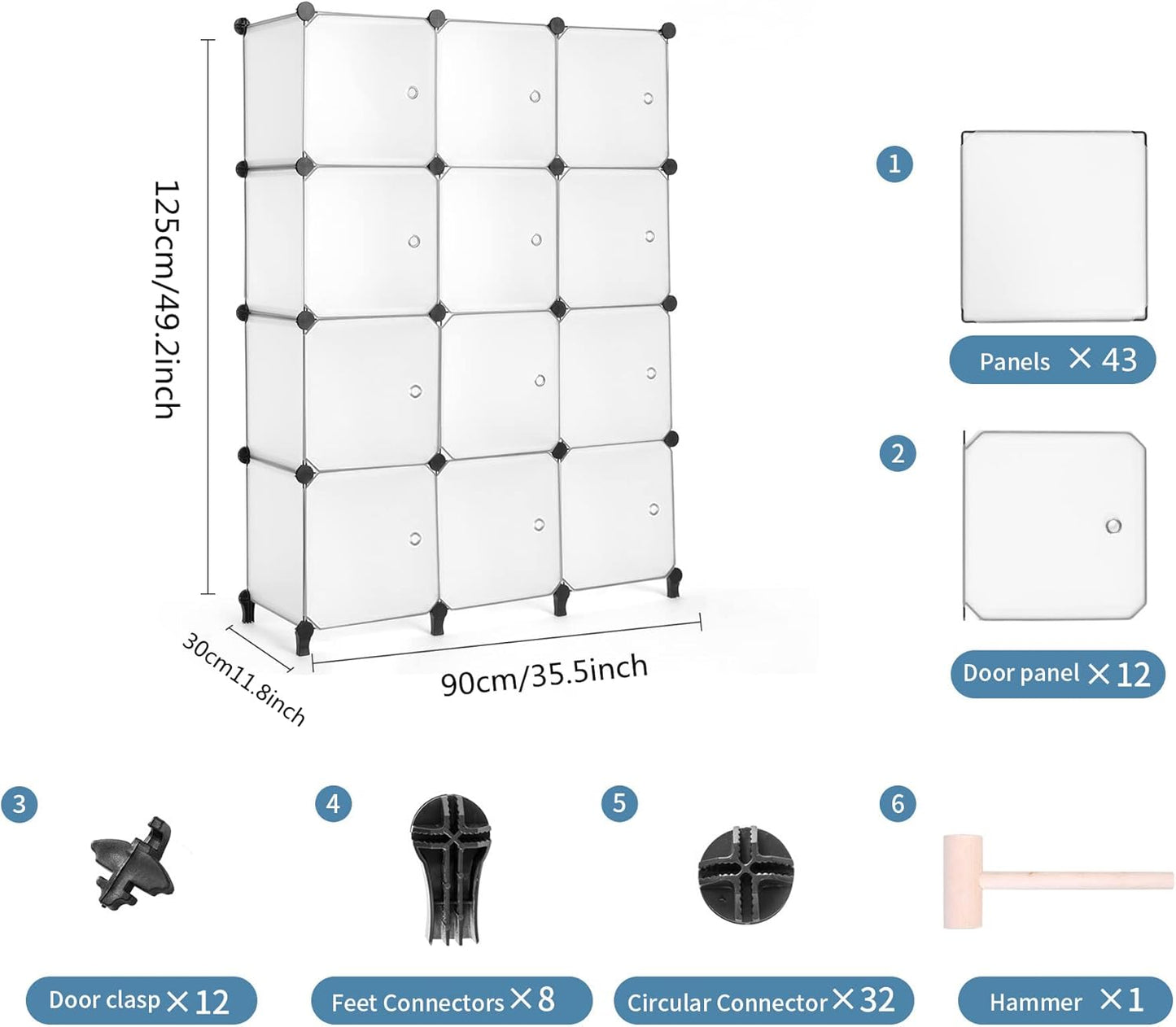 AWTATOS 12 Cube Storage Organizer with Doors, DIY Plastic Closet Shelf, Modular Bookshelf, Stackable Shelving Rack for Bedroom, Living Room, Translucent ULPZ011